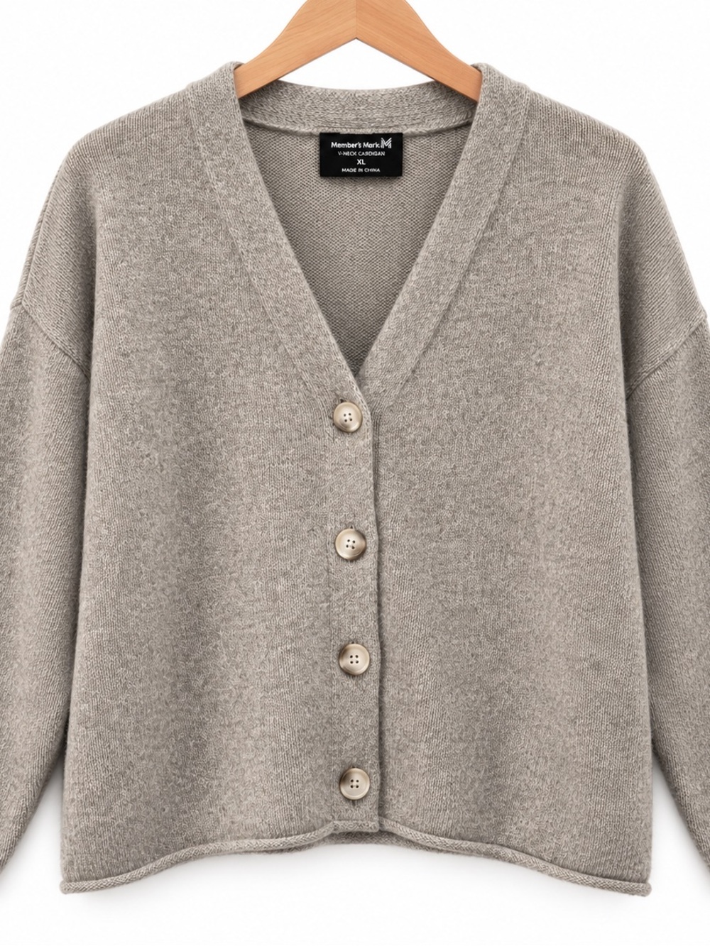 Member’s Mark XL Light Grey Heather V-Neck Button Cardigan Relaxed Fit NWOT